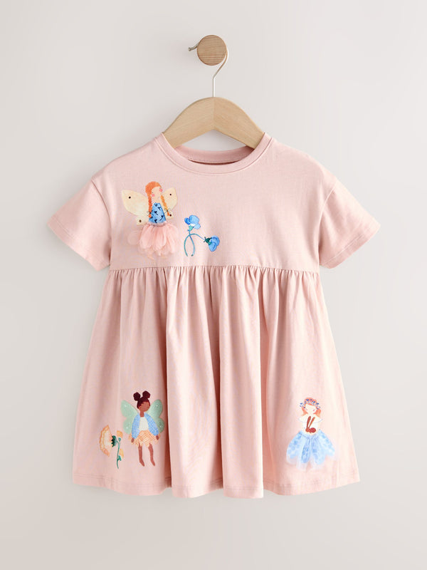 Fairy Pink Short Sleeve Jersey Summer Dress (3mths-7yrs)