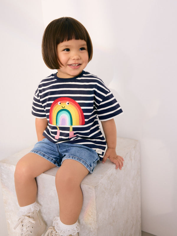 Navy Stripe Rainbow Short Sleeve T-Shirt (3mths-7yrs)