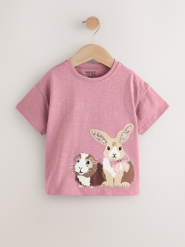 Pink Guinea Pig and Bunny Character Short Sleeve T-Shirt (3mths-7yrs)