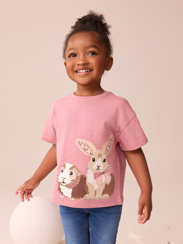 Pink Guinea Pig and Bunny Character Short Sleeve T-Shirt (3mths-7yrs)