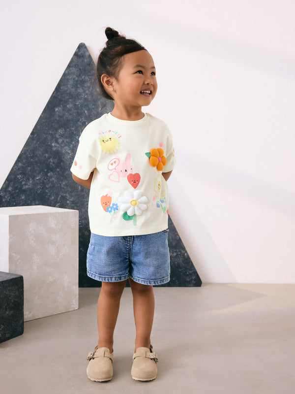 Ecru White Padded Character Short Sleeve T-Shirt (3mths-7yrs)