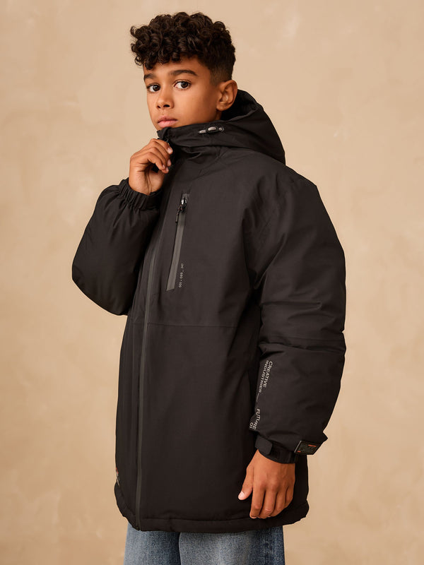 Black Waterproof Inner Wadded Coat (3-16yrs)