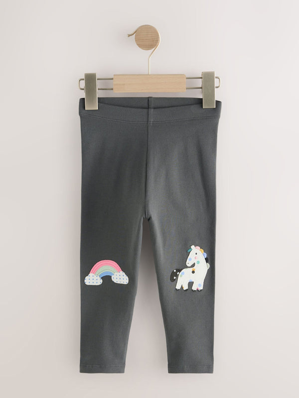 Charcoal Grey Unicorn Knee Embellished Leggings (3mths-7yrs)