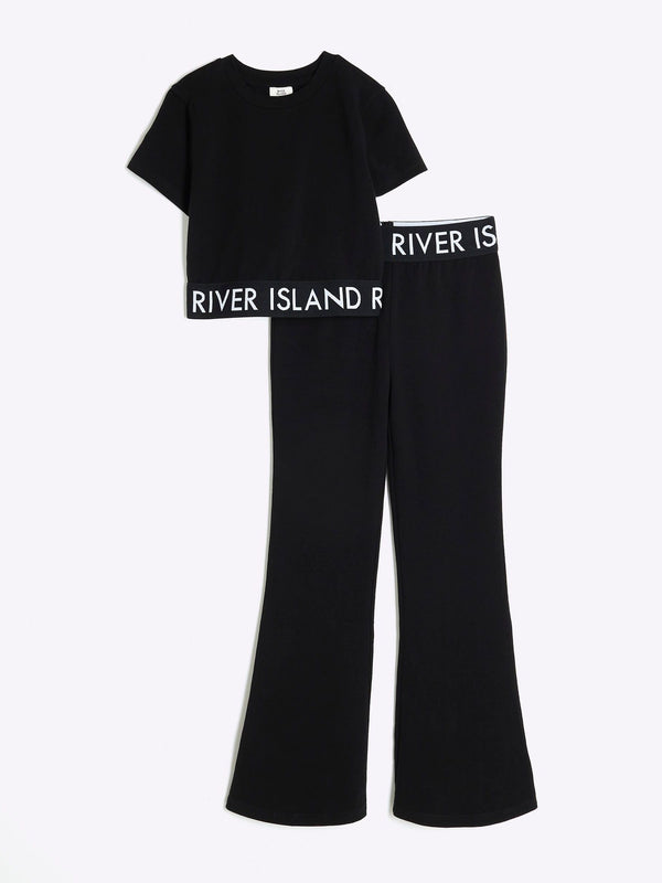 River Island Black Waistband Top and Kickflare Set