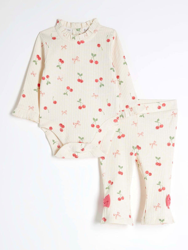 River Island Cream Baby Girls 100% Cotton Kickflare Set