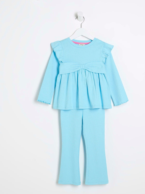 River Island Blue Girls Bow Peplum Kickflare Set