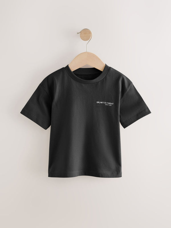 Black Slogan Short Sleeve Back Print T-Shirt (3mths-7yrs)
