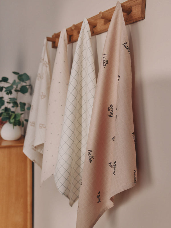 Natural Hello World Baby Muslin Cloths 4 Pack