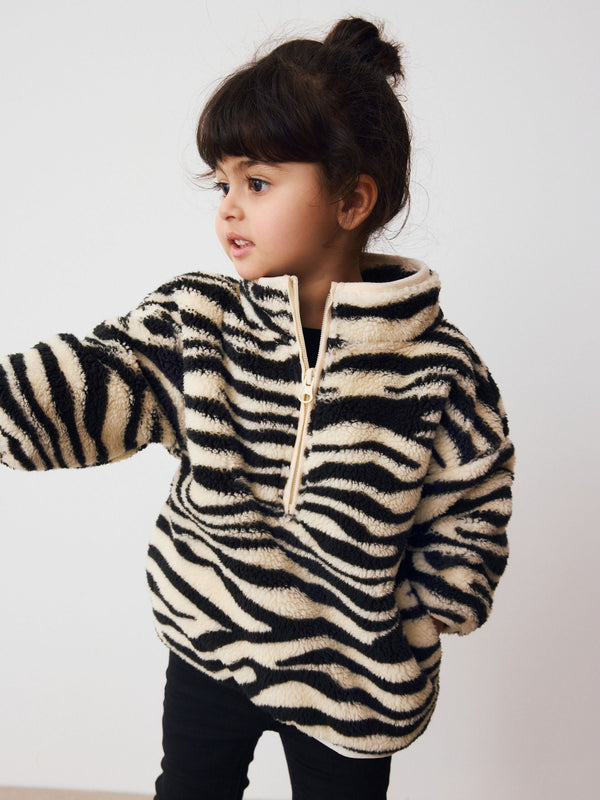 Black/White Zebra Print Quarter Zip Fleece (3mths-7yrs)