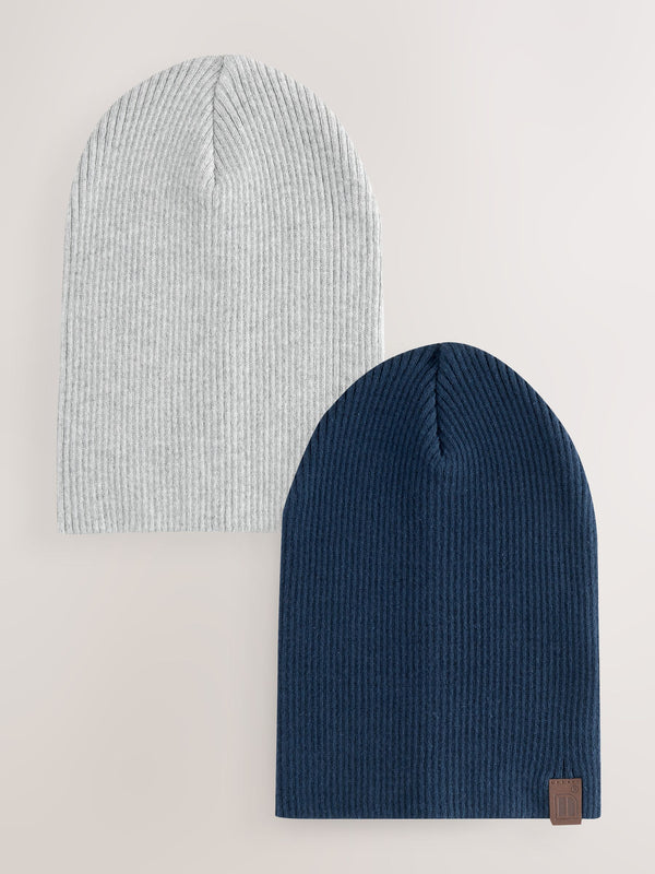 Navy Blue/Grey Beanies 2 Pack (3mths-10yrs)