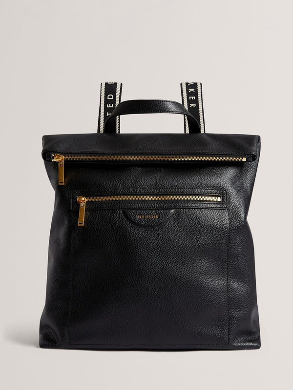Ted Baker Black Essaya-Pebbled Leather Fold Over Backpack