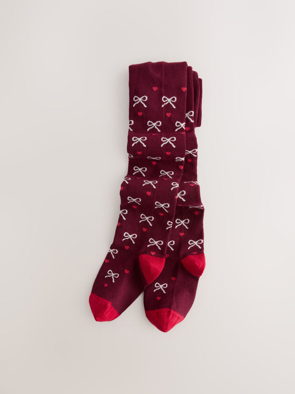 Plum Red Cotton Rich Bow Tights