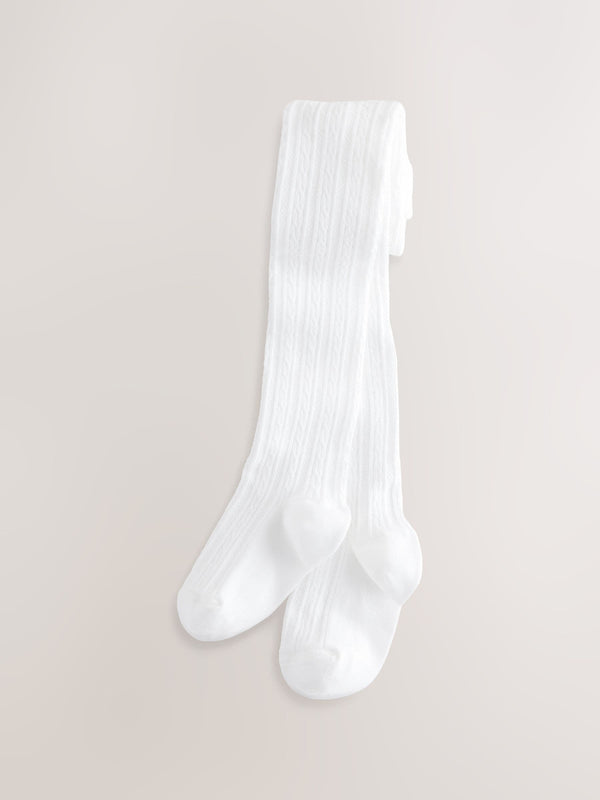 White Regular Length Cotton Rich Cable Tights