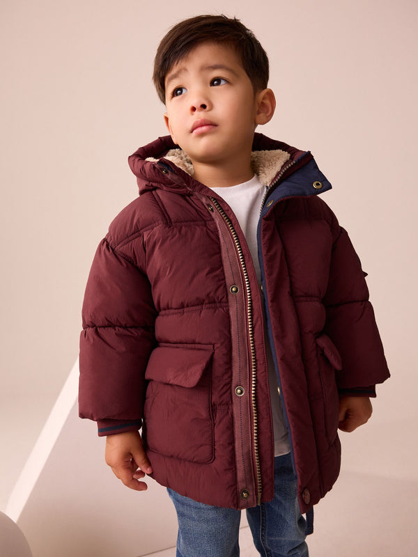Burgundy Red Borg Lined Padded Coat (3mths-7yrs)