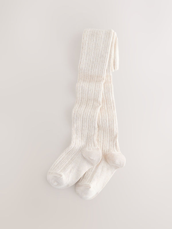 Oatmeal Cream Longer Length Cotton Rich Cable Tights