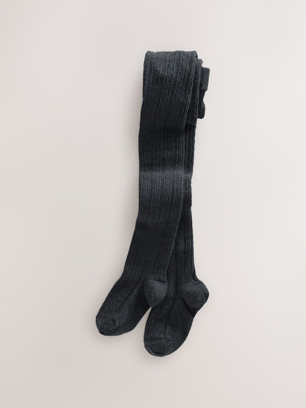 Charcoal Grey Longer Length Cotton Rich Cable Tights