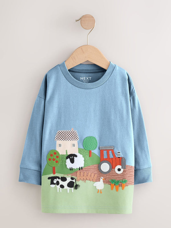Green Farm Scene Long Sleeve Appliqué T-Shirt (3mths-7yrs)