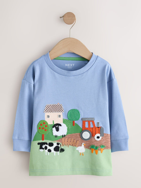 Green Farm Scene Long Sleeve Appliqué T-Shirt (3mths-7yrs)