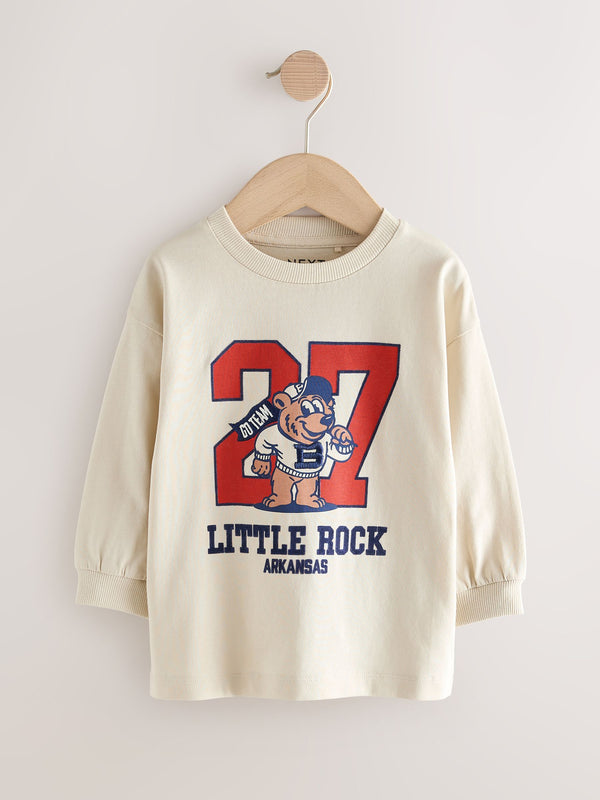 White Varsity Bear Long Sleeve Graphic Print T-Shirt (3mths-7yrs)
