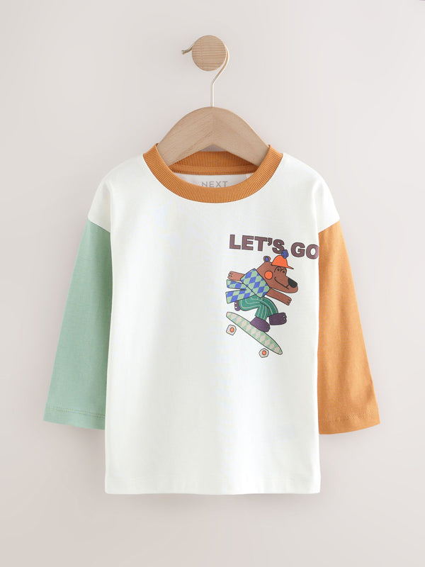 White Skate Bear Long Sleeve Back Print T-Shirt (3mths-8yrs)