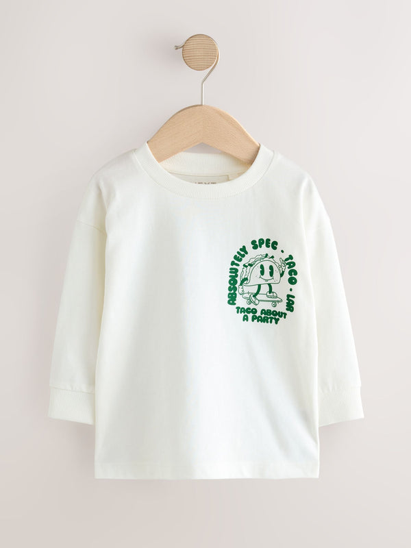 White/Green Taco Long Sleeve Back Print T-Shirt (3mths-7yrs)