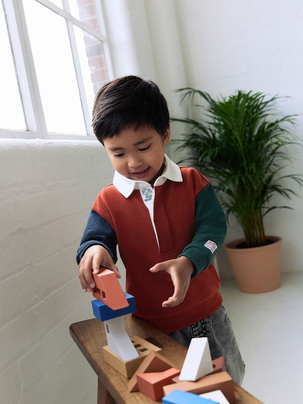 Rust Brown Colourblock Long Sleeve Rugby Polo Shirt (3mths-7yrs)