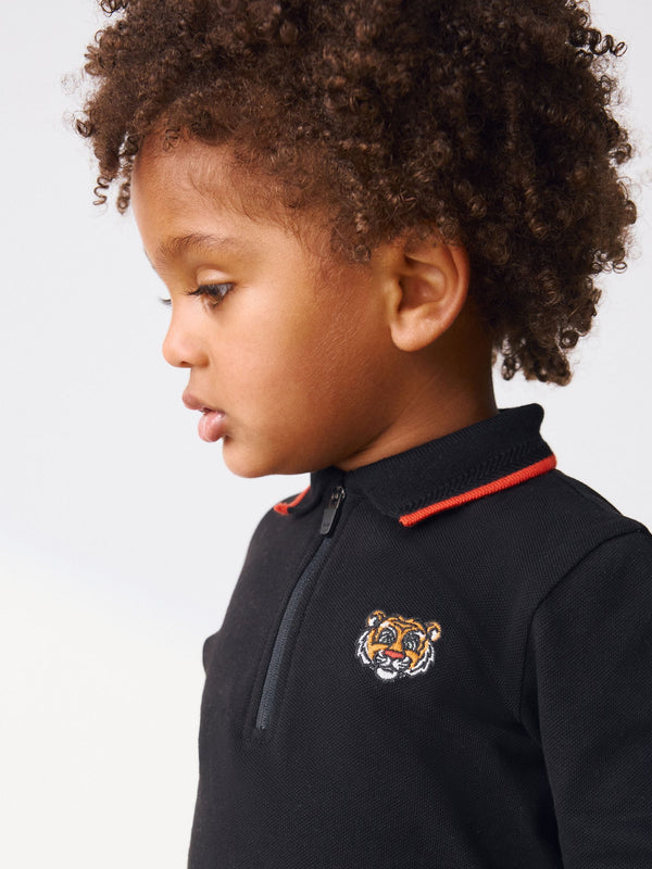 Black Tiger Long Sleeve Zip Polo Shirt (3mths-7yrs)