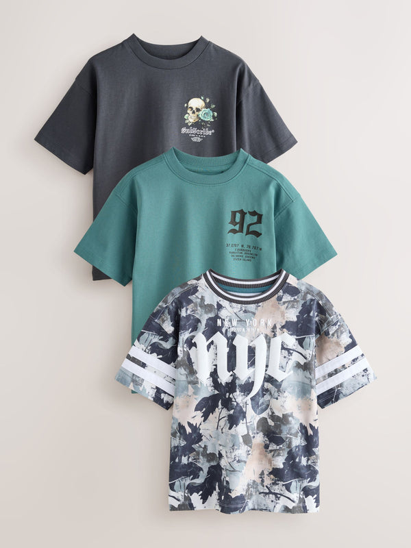 Navy/Blue/Camo Relaxed Fit Graphic Print Short Sleeve T-Shirts 3 Pack (3-16yrs)