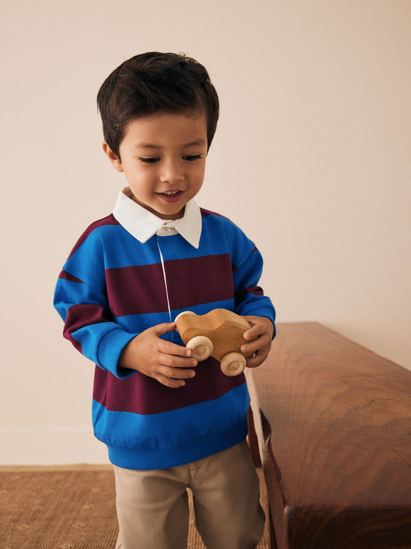 Cobalt Blue and Burgundy Striped Long Sleeve Rugby Polo Shirt (3mths-7yrs)