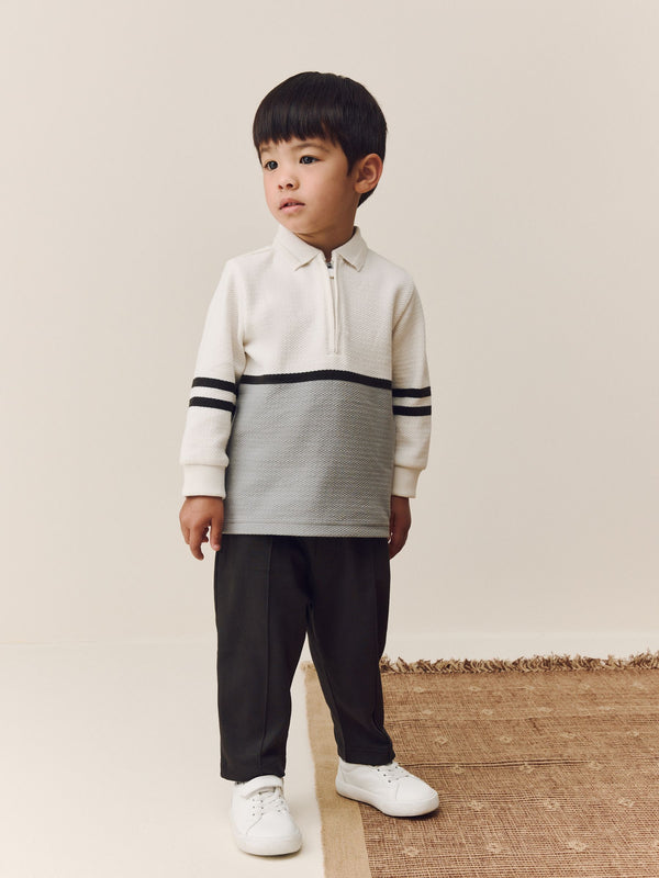 Grey/White Zip Long Sleeve Polo Shirt And Joggers Set (3mths-7yrs)
