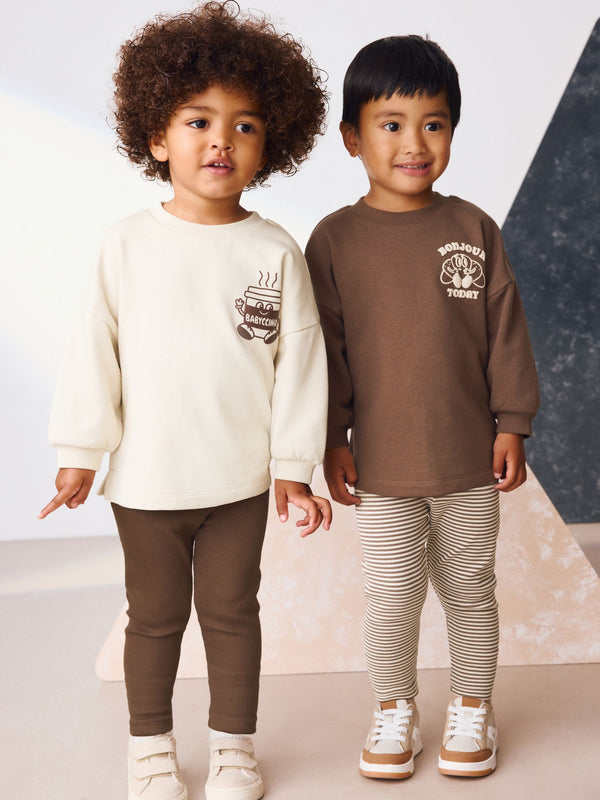 Brown/Cream Babyccino Long Sleeve Tops & Leggings Set 2 Pack (3mths-7yrs)