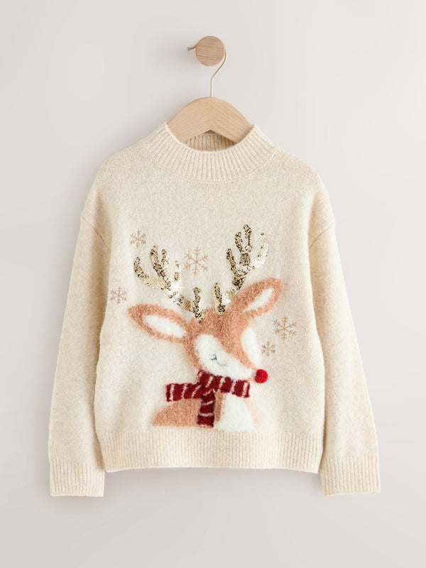Ecru Reindeer Christmas Jumper (3-16yrs)