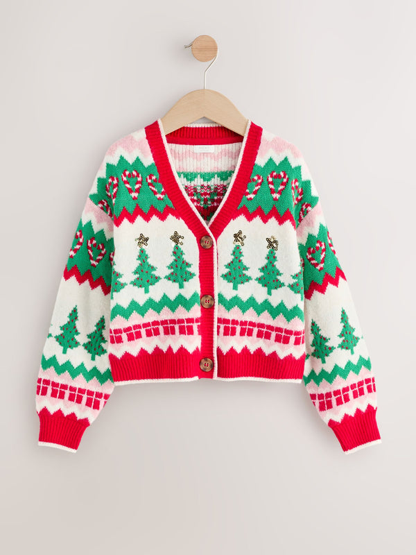 Red Christmas Tree Cardigan (3-16yrs)
