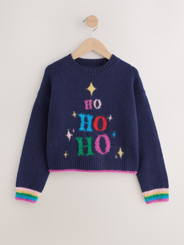 Navy Sleigh Stripe Christmas Jumper (3-16yrs)