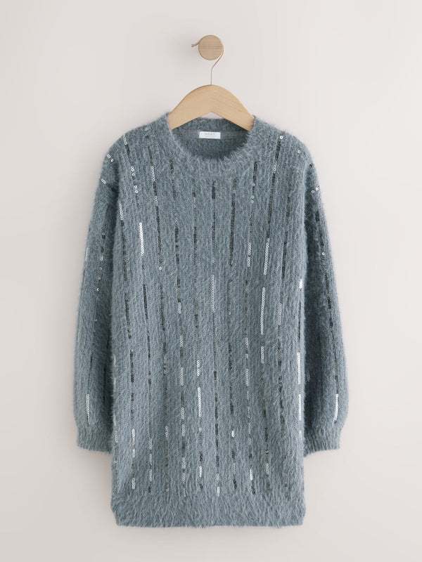 Grey Stripe Sequin Christmas Jumper Dress (3-16yrs)