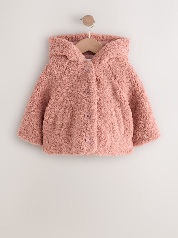 Pink Hooded Borg Jacket (12mths-7yrs)