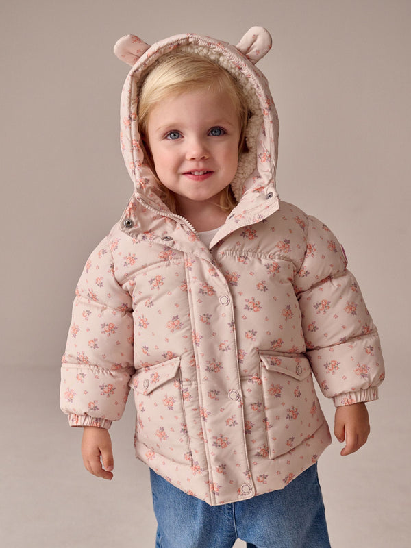 Cream Rose Shower Resistant Printed Padded Coat (3mths-7yrs)