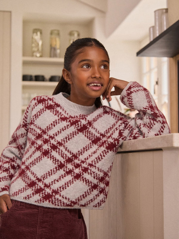 Grey Tartan Check Jumper (3-16yrs)