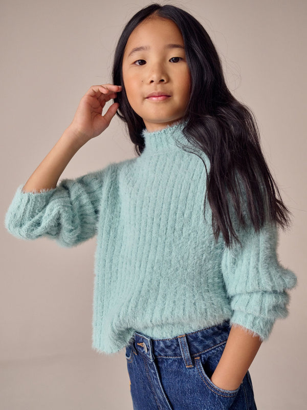 Teal Blue Fluffy Jumper (3-16yrs)