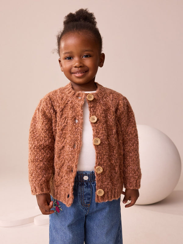 Chocolate Brown Chunky Knit Bobble Cardigan (3mths-10yrs)