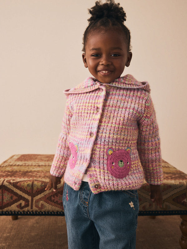 Pink Rainbow Bear Hooded Cardigan (3mths-7yrs)