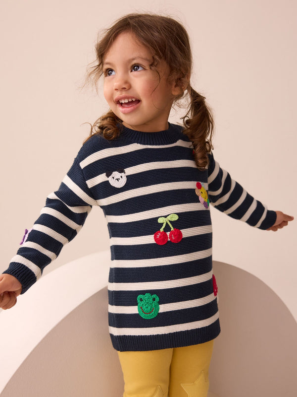 Navy Stripe Character Jumper Dress (3mths-7yrs)