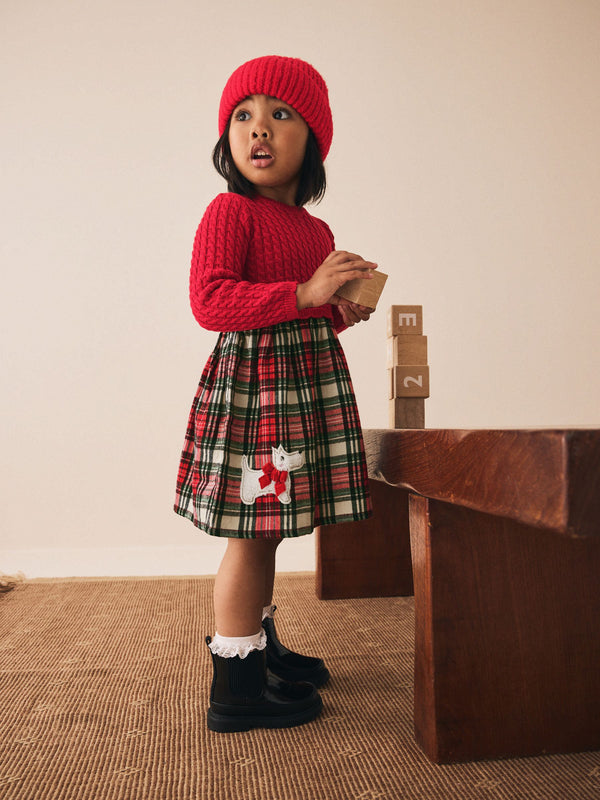 Red Knitted Tartan Dress (3mths-7yrs)
