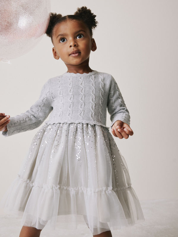 Grey Knitted Occasion Dress (3mths-10yrs)
