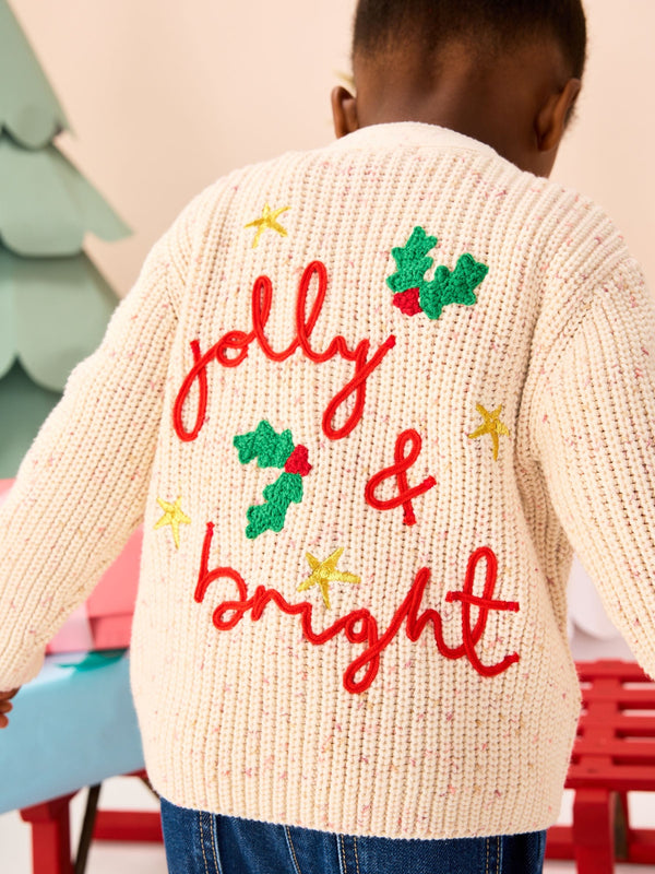 Ecru Holly Jolly Christmas Cardigan (3mths-10yrs)