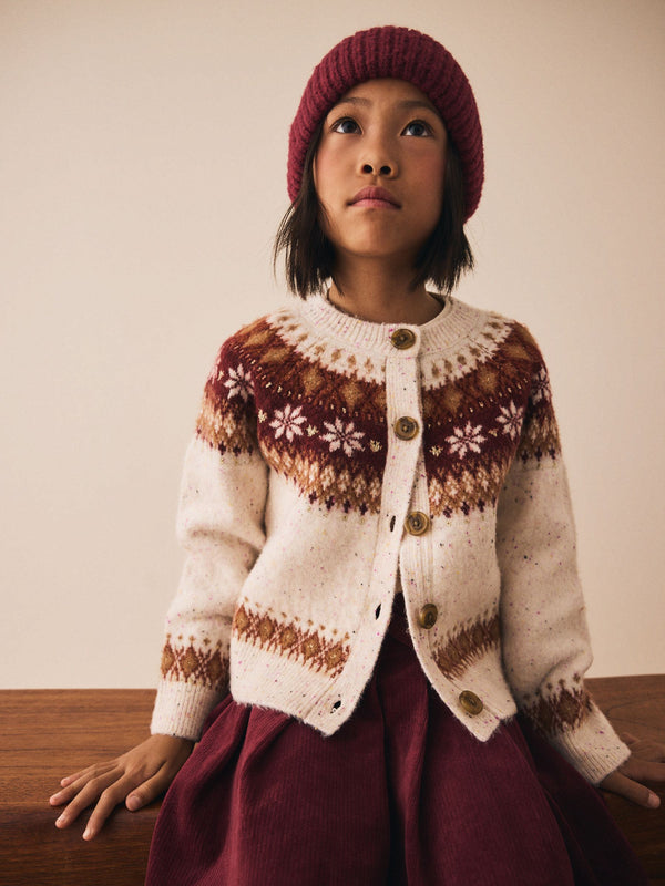 Ecru Snowflake Fairisle Cardigan (3-16yrs)