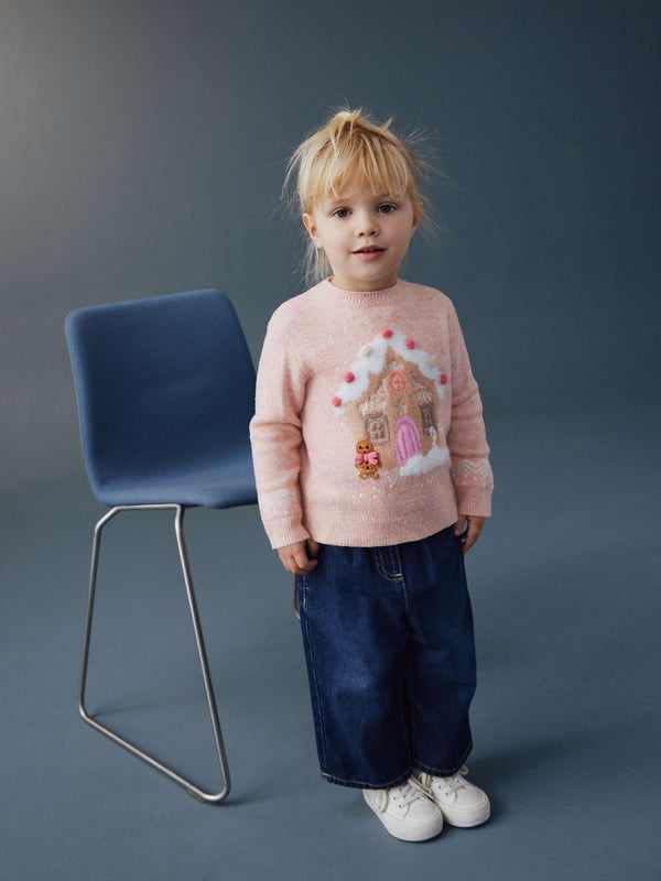 Pink Christmas Gingerbread House Jumper (3mths-7yrs)