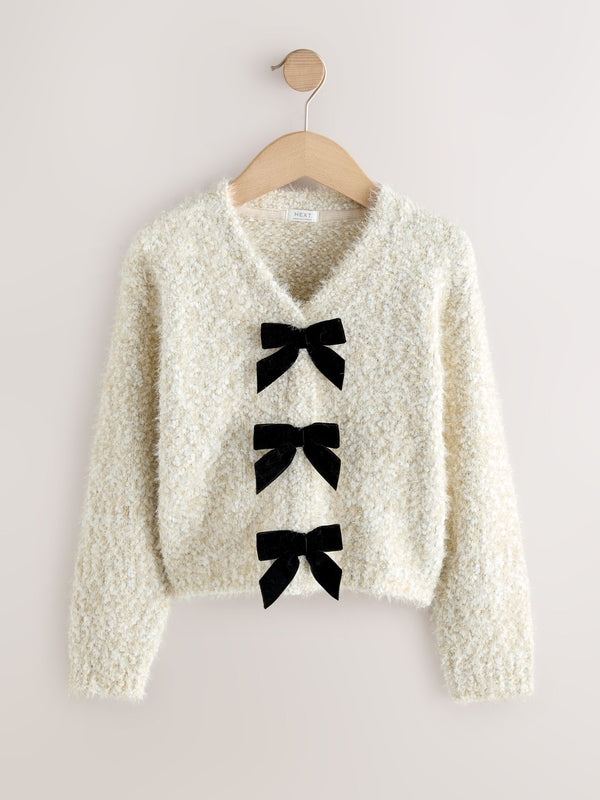 Ecru Bow V-Neck Cardigan (3-16yrs)