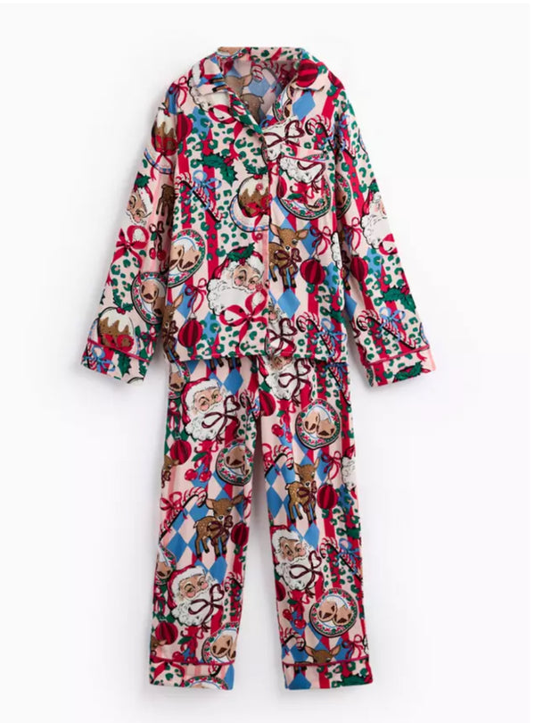 Mini Me Kids' Christmas Printed Pink Viscose Matching Family Pyjamas