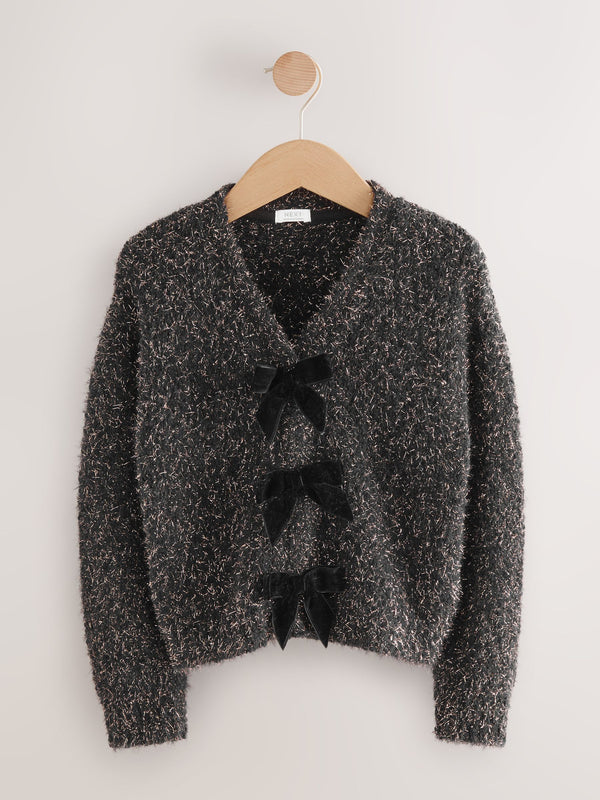 Black Bow V-Neck Cardigan (3-16yrs)